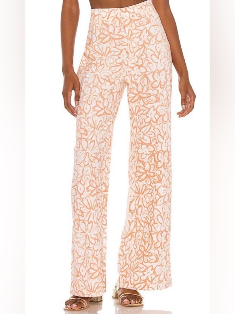 Free People Love So Right Wide Leg Floral High Rise Cotton Pants Sz 6Tall NWT